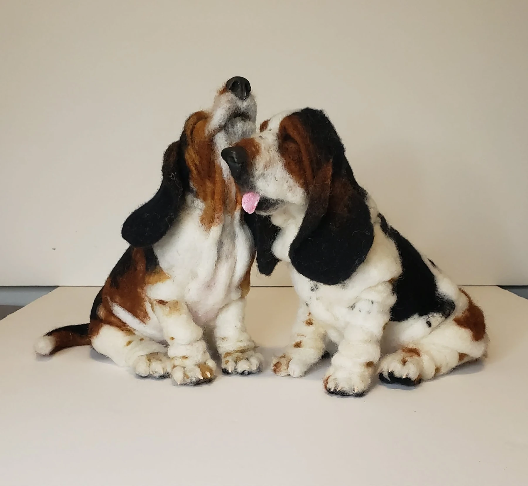 Needle-felted basset hound pair sculpture by Irina Hughes