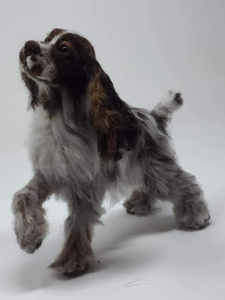 Needle-felted spaniel dog portrait sculpture by Irina Hughes